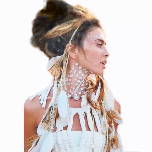 NEW Boho Gypsy White Feather & Bead Suede Headband - Picture 6 of 6